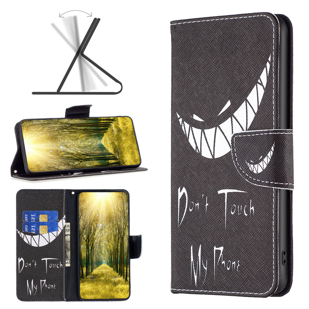 Stand Wallet Phone Case for iPhone 15 , Pattern Printing PU Leather + TPU Phone Cover - Don't Touch My Phone Stand Wallet Phone Case for iPhone 15 , Pattern Printing PU Leather + TPU Phone Cover - Don't Touch My Phone